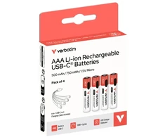 Verbatim 30250 USB-C Įkraunamos baterijos Li-ion AAA 500mAh (4 vnt pakuotėje)