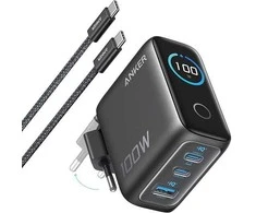 Įkroviklis Anker 100W, 3 Ports, Smart Ekranas (juodas) su 1.5 m. kabeliu