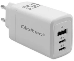 Įkroviklis Qoltec GaN Ultra (51822) 65W USB-C (2) / USB-A (baltas)