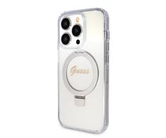 Dėklas GUESS GUHMP15LHRSGSD IPHONE 15 PRO 6.1 "SKAIDRUS / SKAIDRUS KIETAS DĖLĖS ŽIEDAS STOVAS SCRIPT GLITTER MAGSAFE