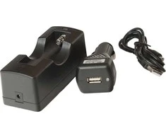 Automobilinis įkroviklis Li-ion 18650 baterijoms su USB laidu Yate