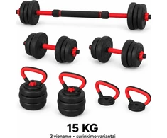 Fitker Reguliuojamas hantelis, štanga ir giria, rinkinys 3-in-1