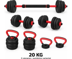Fitker Reguliuojamas hantelis, štanga ir giria, rinkinys 3-in-1