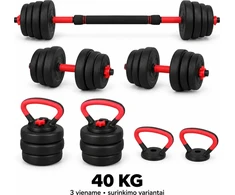 Fitker Reguliuojamas hantelis, štanga ir giria, rinkinys 3-in-1