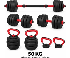 Fitker Reguliuojamas hantelis, štanga ir giria, rinkinys 3-in-1