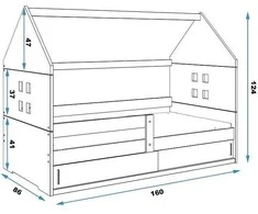 Interbeds Vaikiška lova NAMELIS 1 - balta-pilka, viengulė, 160x800cm