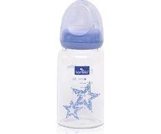 Lorelli Classic Stiklinis maitinimo buteliukas Lorelli, su anti-colic čiulptuku, 120 ml, mėlynas