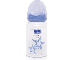 Lorelli Classic Stiklinis maitinimo buteliukas Lorelli, su anti-colic čiulptuku, 120 ml, mėlynas