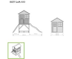 Medinis vaikų žaidimų namelis su terasa, smėlio dėže ir čiuožykle Exit Loft 500 Natural