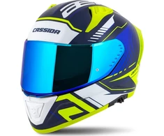Motociklininko šalmas Cassida Aero Drome mėlynas / fluorescencinis geltonas / šviesiai mėlynas / baltas