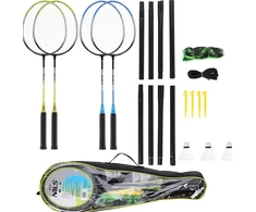 Plieninis badmintono rinkinys NRZ014 NILS: 4 raketės, 3 plunksninukai, tinklas 195x22 cm ir dėklas