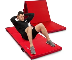Sulankstomas kietas gimnastikos kilimėlis su lipukais, 180 x 60 x 5 cm, raudonas - Marbo Sport
