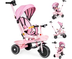 Triratukas vežimėlis 2in1 su pasukama sėdyne, sulankstomas su stogeliu, rožinis - ECOTOYS