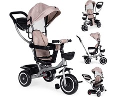 Triratukas vežimėlis 2in1 su pasukama sėdyne, sulankstomu stogeliu - smėlio spalvos ECOTOYS