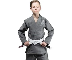 BJJ kimono Venum Contender Kids su baltu diržu, pilkas