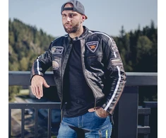 Vyriška odinė motociklininko striukė W-TEC Juodas Cracker
