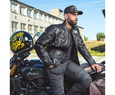 Vyriška odinė motociklininko striukė W-TEC Juodas Heart Wings