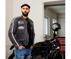 Vyriškas odinis moto švarkas W-TEC Dark Pilkas Vintage