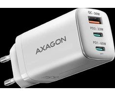 AXAGON ACU-DPQ65W GaN Wall charger, 3x port (USB + dual USB-C), PD3.0/QC4+/PPS/Apple, 65W, baltas