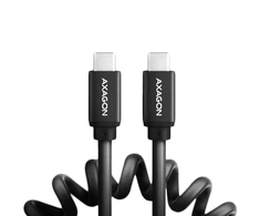 „Axagon“ duomenų ir įkrovimo USB 2.0 laidas, 1,1 m ilgio. PD 60W, 3A. Juodas susisuko.