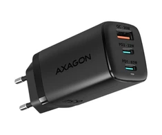 Axagon GaN wallcharger <240V / 3x port (USB + dual USB-C), PD3.0/QC4+/PPS/Apple. 65W total power.