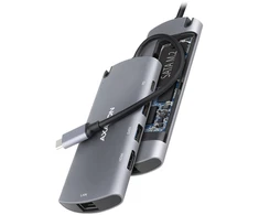Axagon HMC-6M2 SUPERSPEED USB-C COMBO 6IN1 HUBMultiport USB 3.2 Gen 1 šakotuvas. SATA M.2, HDMI, Gigabit LAN ir maitinimo tiekimas. USB-C laidas 18 cm.