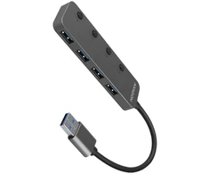 AXAGON HUE-MSA 4x USB3.2 Gen 1 SWITCH šakotuvas, metalinis, mikro USB maitinimo įvestis, 20 cm USB-A laidas