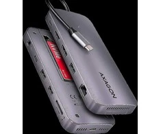 AXAGON kelių prievadų USB-C 10Gbps šakotuvas. NVMe/SATA M.2, HDMI ir DisplayPort. USB-C laidas 50 cm.
