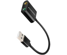 Axagon USB garso plokštė su 15 cm laidu ir metaliniu korpusu.