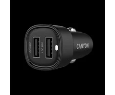 CANYON car charger OnDrive 24 24W 2xUSB-A Juodas