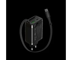 CANYON charger OnCharge 65RC Build-In Cable USB-C 65W 1xPD 1xQC EU Juodas