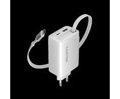 CANYON charger OnCharge 65RC Build-In Cable USB-C 65W 1xPD 1xQC EU Baltas
