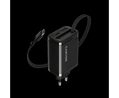 CANYON charger OnCharge 65RC Build-In Cable USB-C 65W 1xPD 1xQC EU Juodas