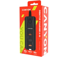 CANYON įkroviklis H-10 PD 20W QC 3.0 18W 2USB-A 2USB-C stalinis juodas