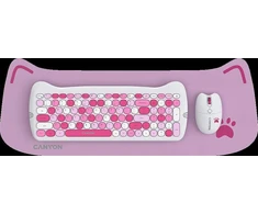 CANYON HSET-W6 EN Klaviatūra ir pelė Kitty Edition AAA+АА Wireless Rožinė