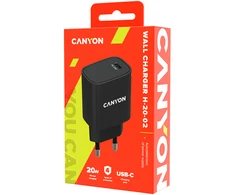 CANYON H-20, PD 20W Įvestis: 100V-240V, Išvestis: 1 prievado įkrovimas: USB-C:PD 20W (5V3A/9V2.22A/12V1.67A), Eu kištukas, Viršįtampa, perkaitimo, per didelės srovės ir trumpojo jungimo apsauga Atitinka RoH, ERPCE. Dydis: 80*42,3*30mm, 55g, Juodas