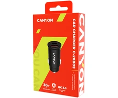 CANYON C-20B03, PD 30W/QC3.0 18W Kišeninis automobilinis įkroviklis su 1-USB A+ 1-USB-C įvestis: DC12V-24V, Išvestis: USBC: PD30W( 5V3A/9V3A/12V2.5A/15V2.5A/15V.3.0. 18W (5V3A