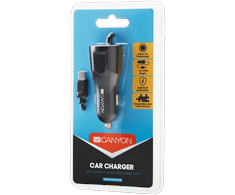 CANYON automobilinis pakrovėjas C-031 2.4A/USB-A įmontuotas MicroUSB Juodas