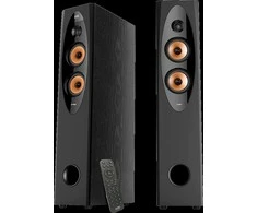 Kompiuterio kolonėlės Fenda F&amp;D T-60X PRO 2.0 pastatomos garso kolonėlės, 120 W RMS (60 W x 2), 1 colio aukštų dažnių garsiakalbis + 2 4 colių garsiakalbiai + 8 colių žemų dažnių garsiakalbis kiekvienam kanalui, BT 5.3 / Optinis / Bendraašis / AUX / USB / Karaoke funkcija / LED ekranas / Nuotolinio valdymo pultas / Mikrofonas / Medinis, Jutiklinis mygtukas, Juodas