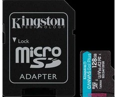 KINGSTON 128 GB Micro SDXC CANVAS GO! PLUS GEN4 200 MT/S A2 U3 V30 KORTELĖ + ADAPTERIS