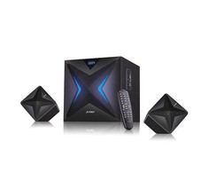 Kompiuterio kolonėlės Fenda F&amp;D F550X 2.1 daugialypės terpės garsiakalbiai, 56 W RMS (14 Wx2 + 28 W), 2x3 colių palydovai + 6,5 colio žemųjų dažnių garsiakalbis, BT 5.0 / NFC / AUX / USB / FM / SD kortelių skaitytuvas / kelių spalvų LED / LED Ekranas / nuotolinio valdymo pultas /Medinis/Juodas