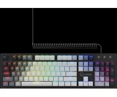 LORGAR Azar 514, Laidinė mechaninė žaidimų klaviatūra, RGB apšvietimas, 1680000 spalvų variacijų, 18 režimų, mygtukų skaičius: 104, 50M paspaudimų, linijiniai sapnų jungikliai, spyruoklinis kabelis iki 3,4m, ABS plastikas+metalas, magnetinis dangtelis, 450*136*39mm, išdėstymas baltas 1.17mm