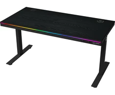 Lorgar Dual-motor sit/stand adjustable-height gaming desk with wireless charger, RGB lighting, control panel, and USB jungtys, PB melamine surface tabletop, juodas.