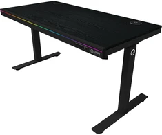 Lorgar Dual-motor sit/stand adjustable-height gaming desk with wireless charger, RGB lighting, control panel, and USB jungtys, PB melamine surface tabletop, juodas.