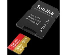 Atminties kortelė SANDISK Extreme Micro SDXC 512GB + SD adapteris + 1 metų „RescuePRO Deluxe“ iki 190 MB/s ir 130 MB/s skaitymo / rašymo greičių A2 C10 V30 UHS-I U3