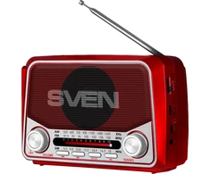 Ausinės Speaker SVEN SRP-150, raudona (3W, Bluetooth, FM/AM/SW, USB, Micro SD, flashlight, battery)