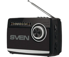 Speaker SVEN SRP-155, juodas (3W, Bluetooth, FM/AM/SW, USB, Micro SD, flashlight, battery)