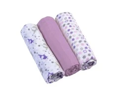 BabyOno medvilniniai vystyklai 3 vnt, violetiniai