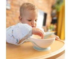 BabyOno lėkštė limpančiu dugnu šaukštelis 6+ m kreminė žalia 1063/07