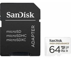 Atminties kortelė SanDisk High Endurance microSDXC 64GB V30 + adapteris